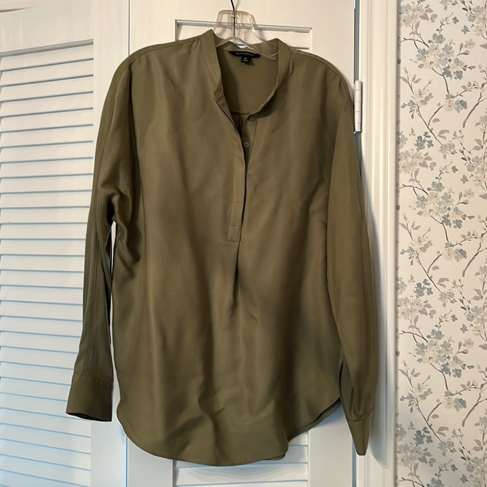 Soft olive green tencel blouse, Banana Republic, size medium.